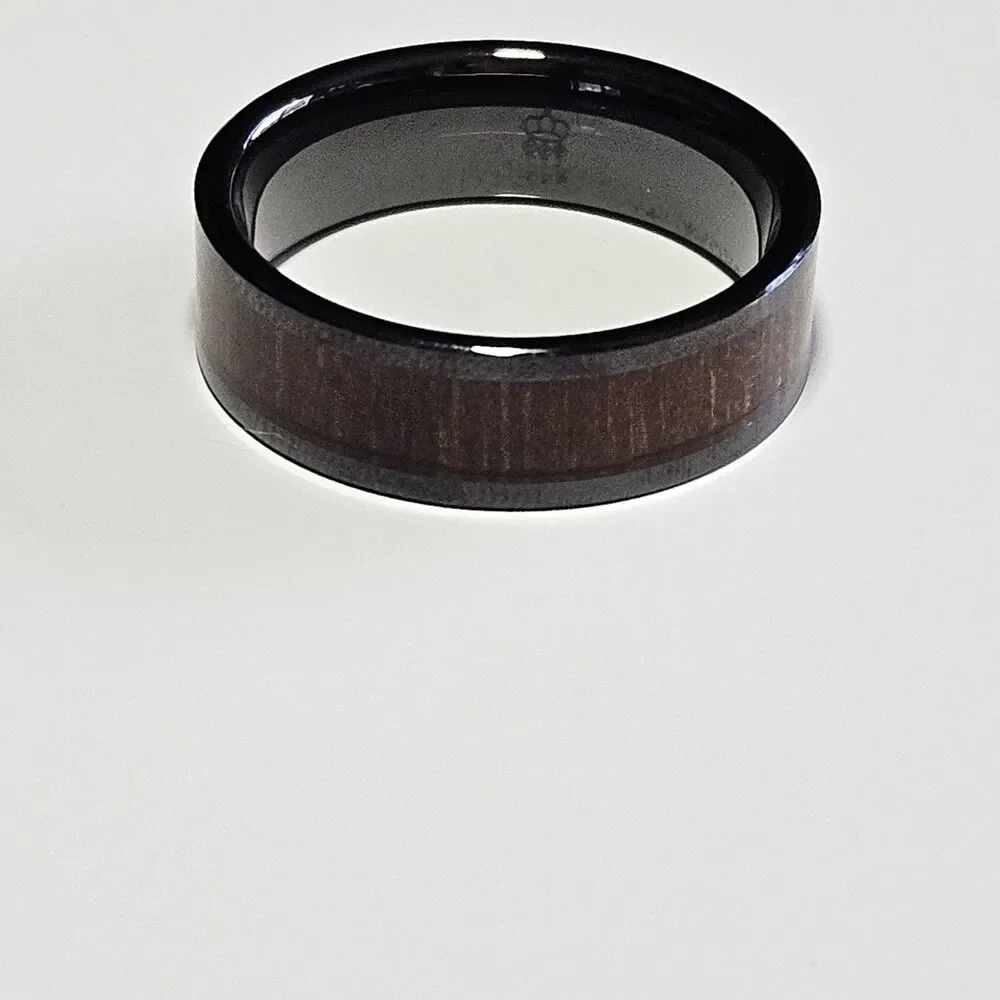 Three Keys Black With Wood Grain Look Men's Ring Size 13.5